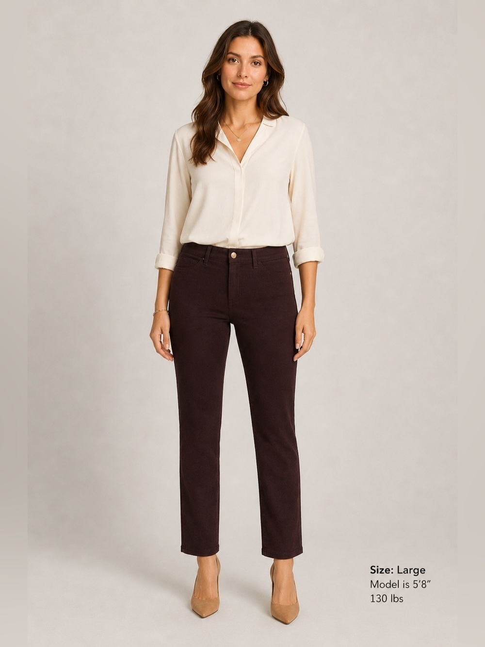Zac & Rachel Brown Pull On Stretch Pants Large Career Casual Slim Straight